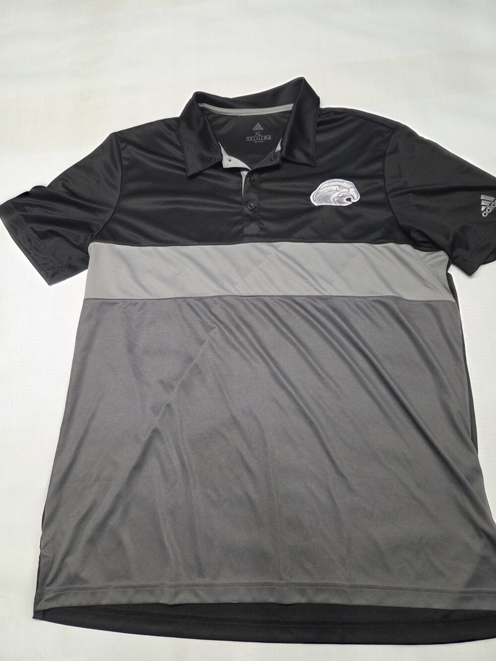 Adidas Mens Golf Polo Shirt XL Black Grey Color Block Short Sleeve Performance